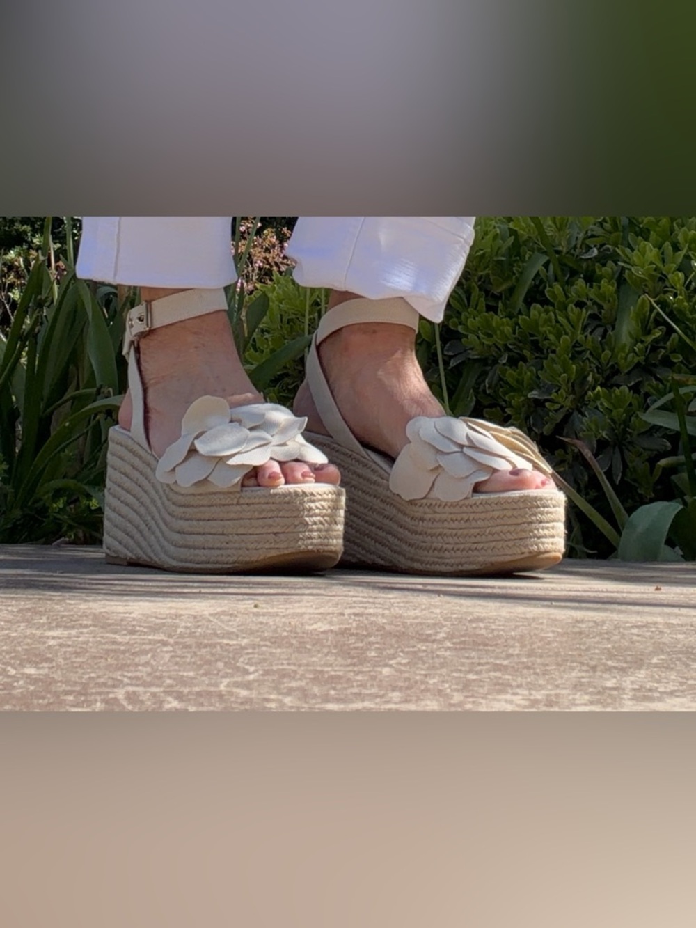 Valentino Atelier 03 Cream Canvas Floral Espadrille Wedge Sandals - Women